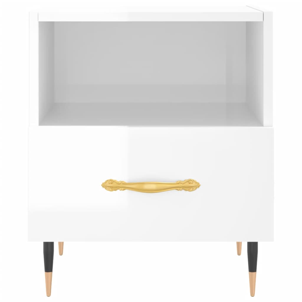 Mesita De Noche Madera De Ingeniería Blanco Brillo 40x35x47,5cm_2