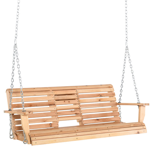 Outsunny Banco Columpio Con Mesa De Centro Plegable 150x75x53 Cm Natural_0