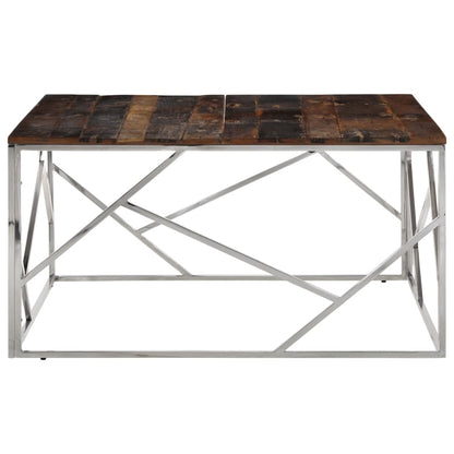 Mesa De Centro Acero Inoxidable Madera Maciza Traviesa Plateado_1