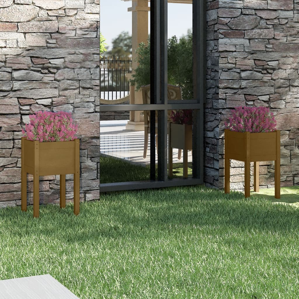 Jardineras 2 Uds Madera Maciza De Pino Marrón Miel 40x40x70 Cm_1
