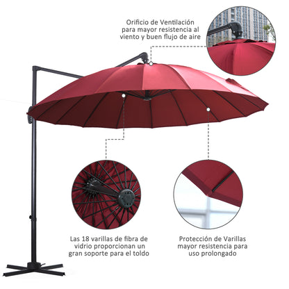 Outsunny Sombrilla Jardín Ø300cm Con Manivela Poste Giratorio 360° Techo_5