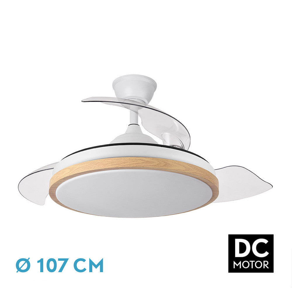 Ventilador Dc Evros 72w 6120lm Blanco/haya 107d 3asp.despegables 3000-4000-6000k Remoto+temporizador+memoria_0