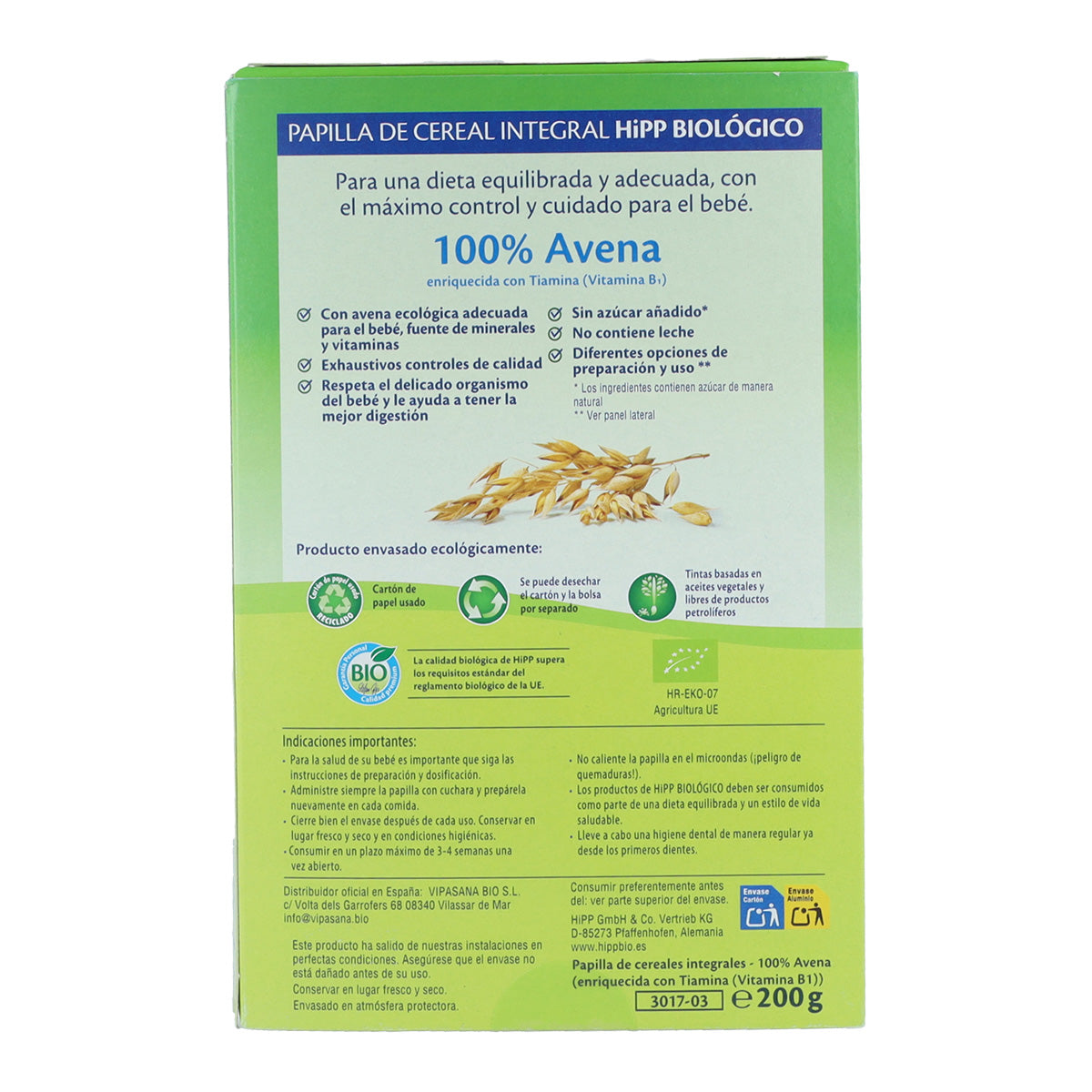 Pack x 2 Avena 100% papilla de cereal BIO 200 g