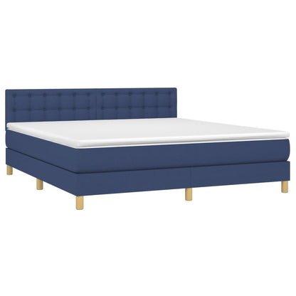 Cama Box Spring Con Colchón Y Led Tela Azul 180x200 Cm / Vetonek_1