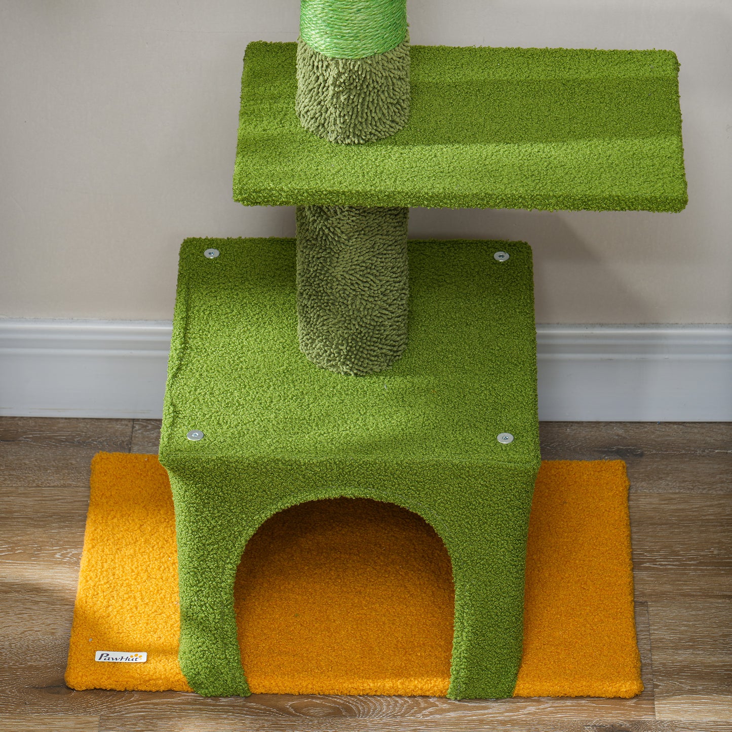 Pawhut Árbol Para Gatos De Suelo A Techo Altura Ajustable 230-275 Cm Verde_4