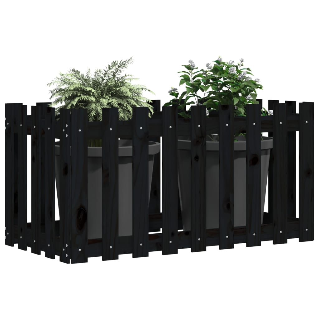 Arriate Elevado Jardín Con Valla Madera Pino Negro 100x50x70cm_2