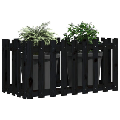 Arriate Elevado Jardín Con Valla Madera Pino Negro 100x50x70cm_2