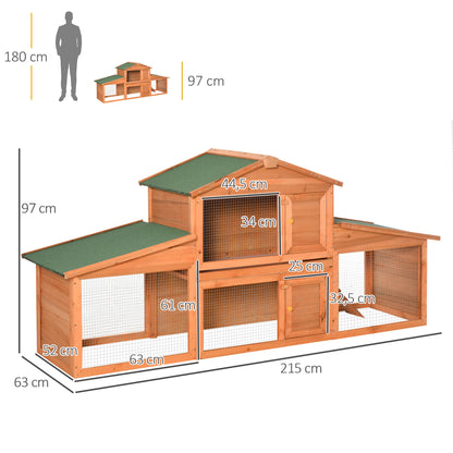 Pawhut Conejera Grande Jaula Para Conejos Con Rampa Y Zona Abierta 215x63x100 Cm_2