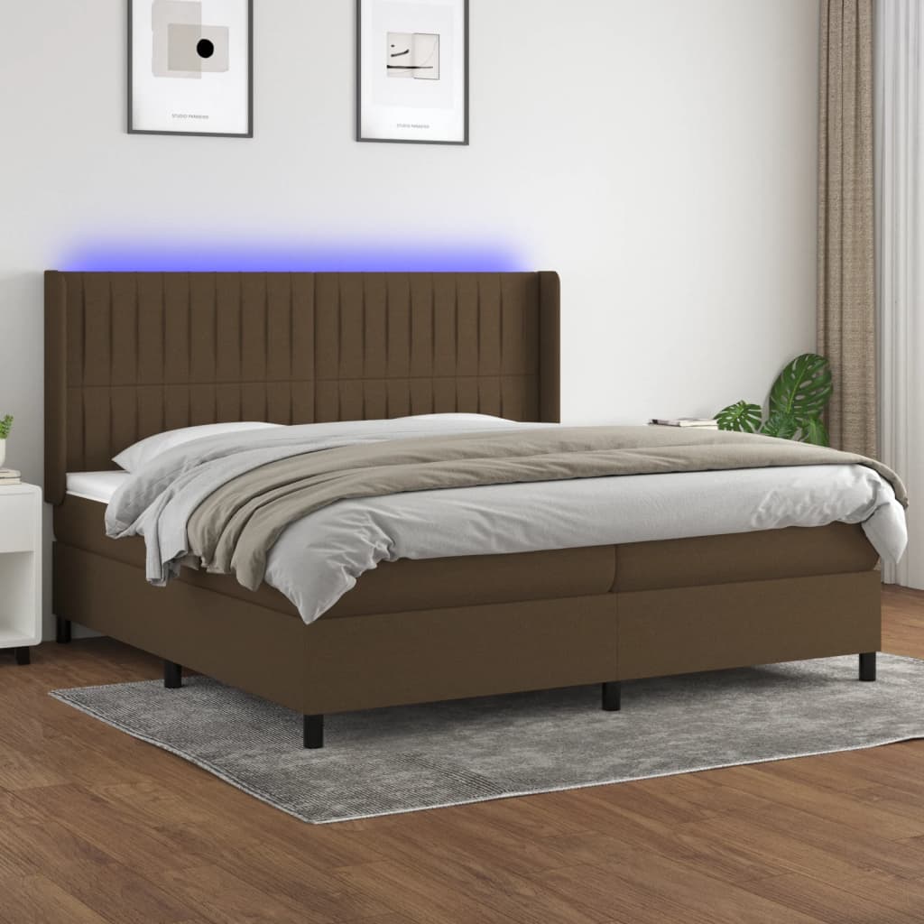 Cama Box Spring Colchón Luces Led Tela Marrón Oscuro 200x200 Cm / Vetonek_3