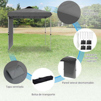 Outsunny Carpa Plegable 2,5x2,5 M Con 1 Pared Lateral Altura Ajustable Gris_5