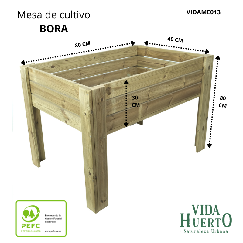 Mesa De Cultivo Bora Profunda 30cm Vidahuerto 80x40x80 Cm._2
