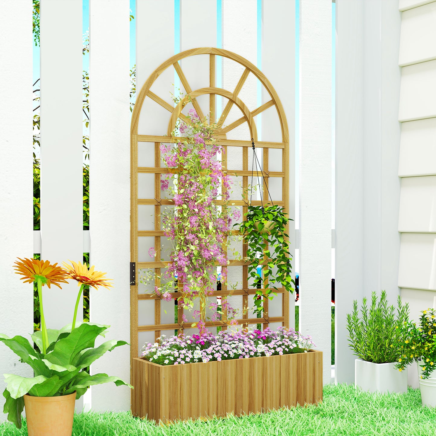 Outsunny Jardinera Con Enrejado De Madera Para Cultivos Verduras 90x30x180 Cm_1