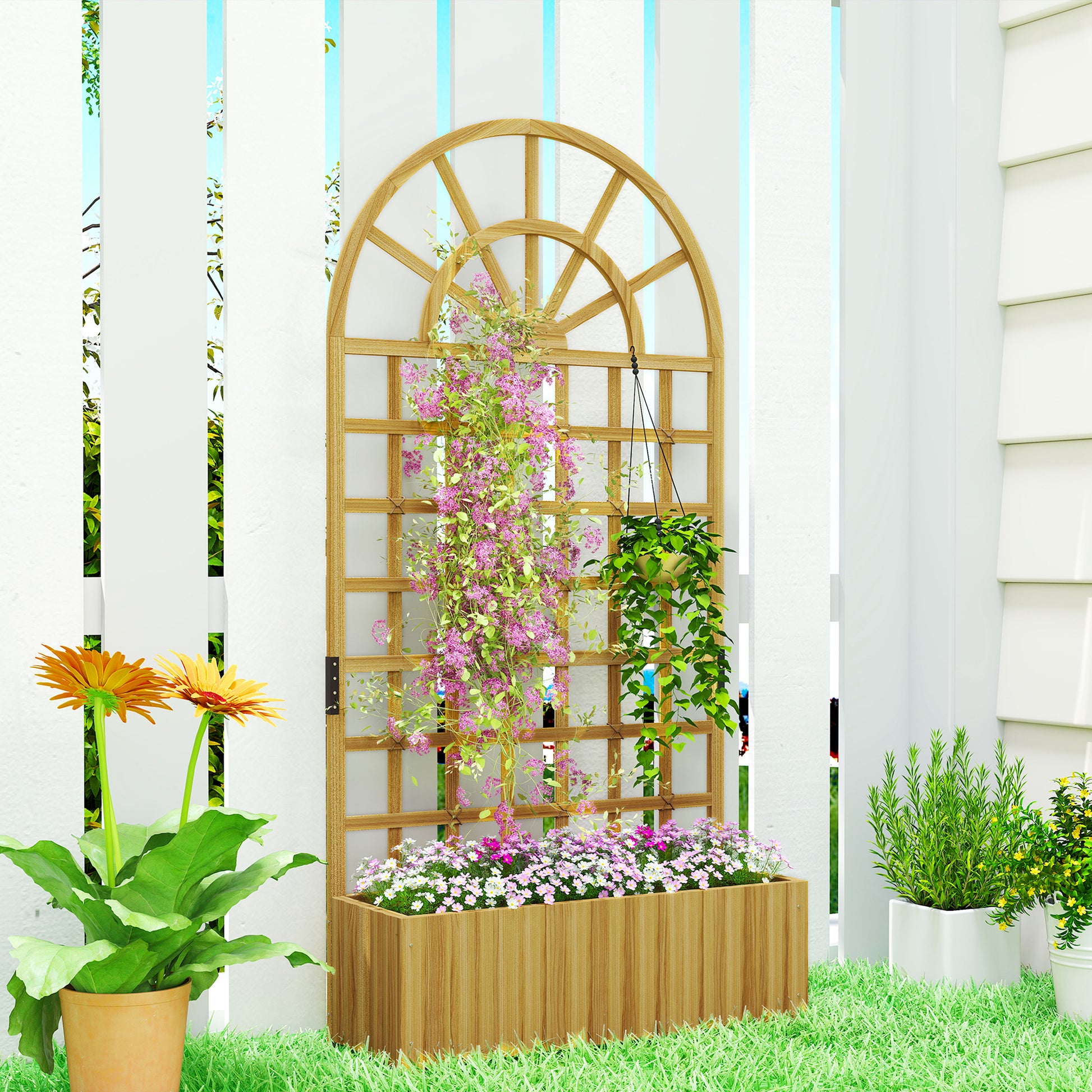 Outsunny Jardinera Con Enrejado De Madera Para Cultivos Verduras 90x30x180 Cm_1
