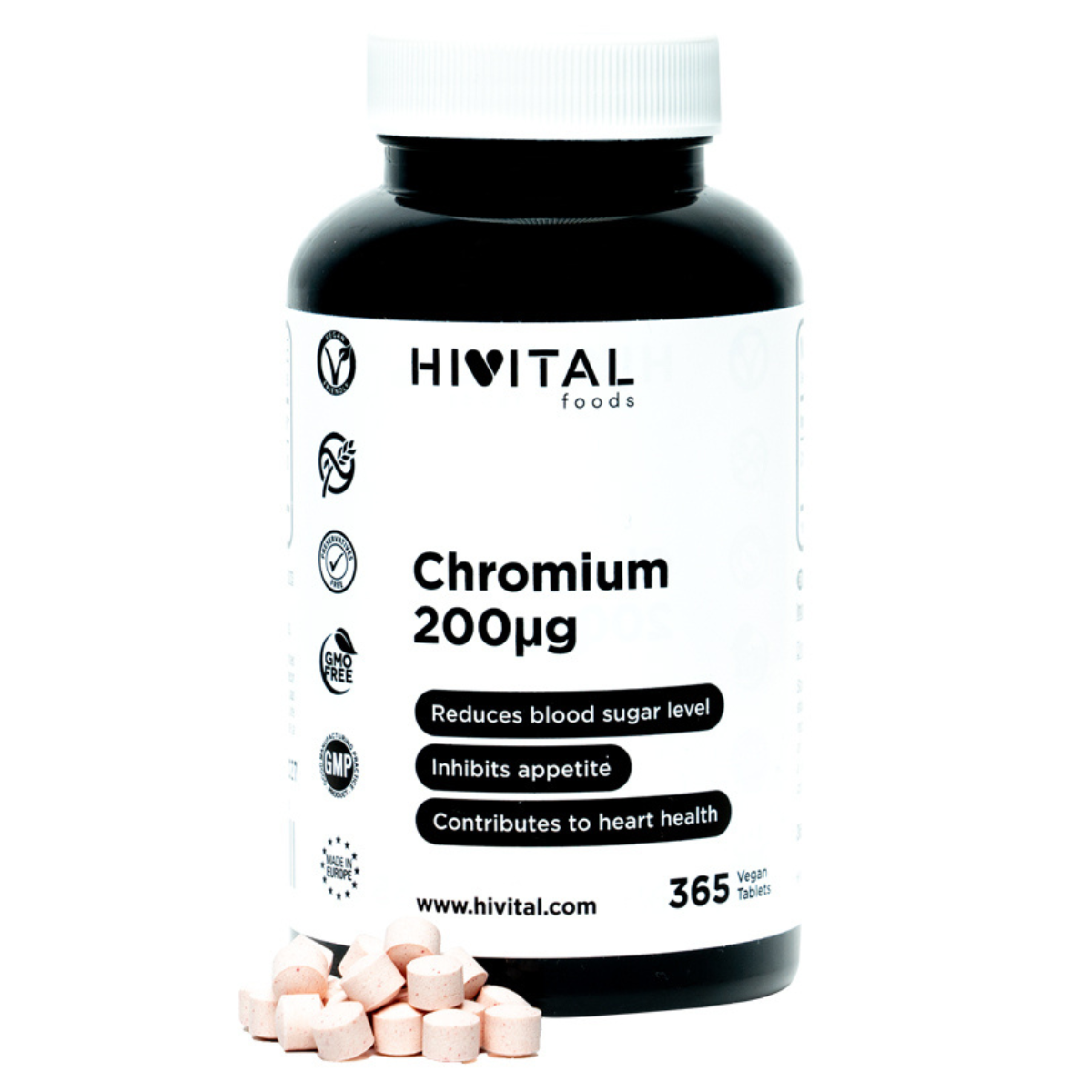 Cromo 200 mcg Hivital 365 comprimidos veganos