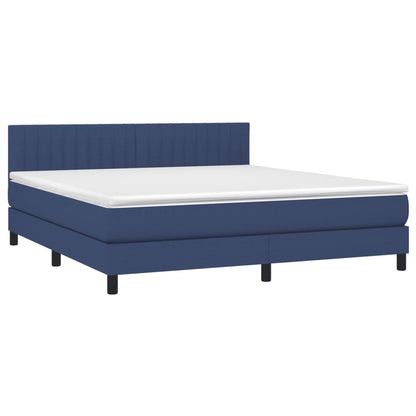 Cama Box Spring Colchón Y Luces Led Tela Azul 180x200 Cm / Vetonek_2