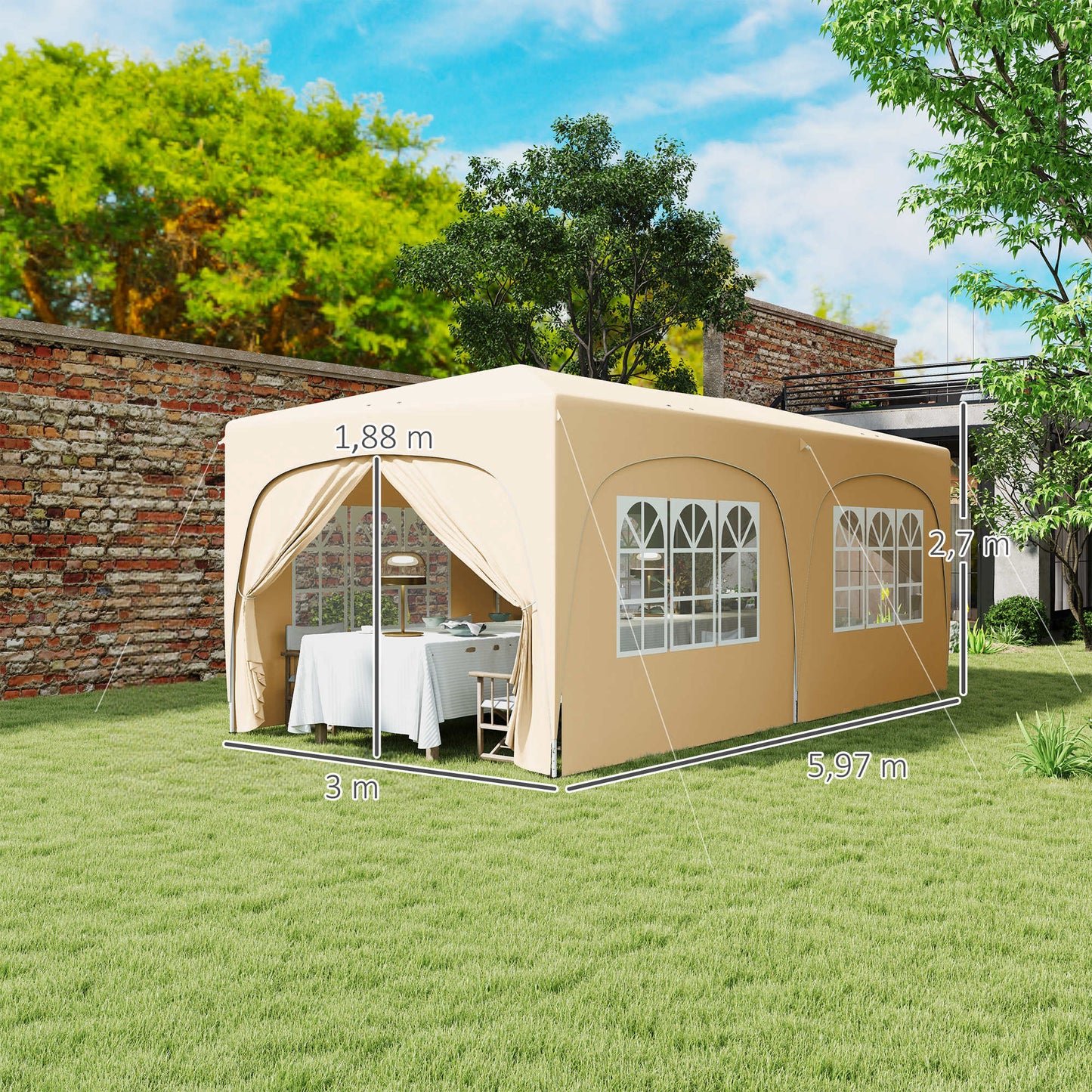 Outsunny Carpa Plegable Gazabo 3x6 M Con Paneles Laterales Upf50+ Arena_2