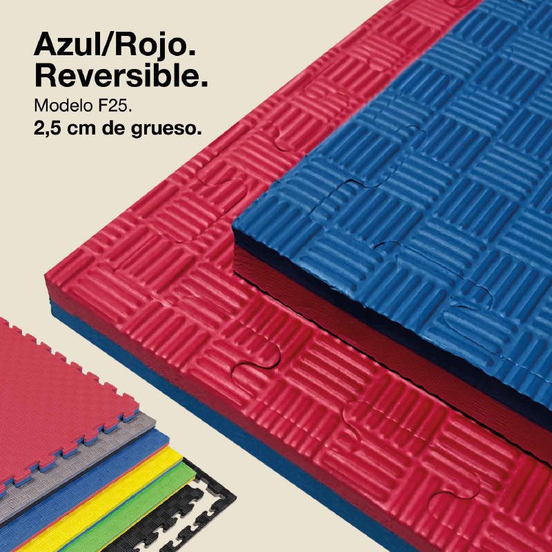 Tatami Puzzle 2,5cm 100x100cm, Pack 4 Unidades – Superficie 5 Líneas Rojo/azul Jowy_0