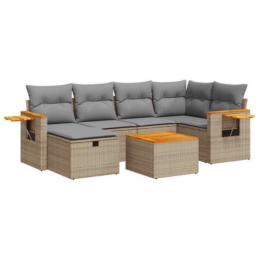 Set Sofás De Jardín 7 Piezas Y Cojines Ratán Sintético Beige / Vetonek_0