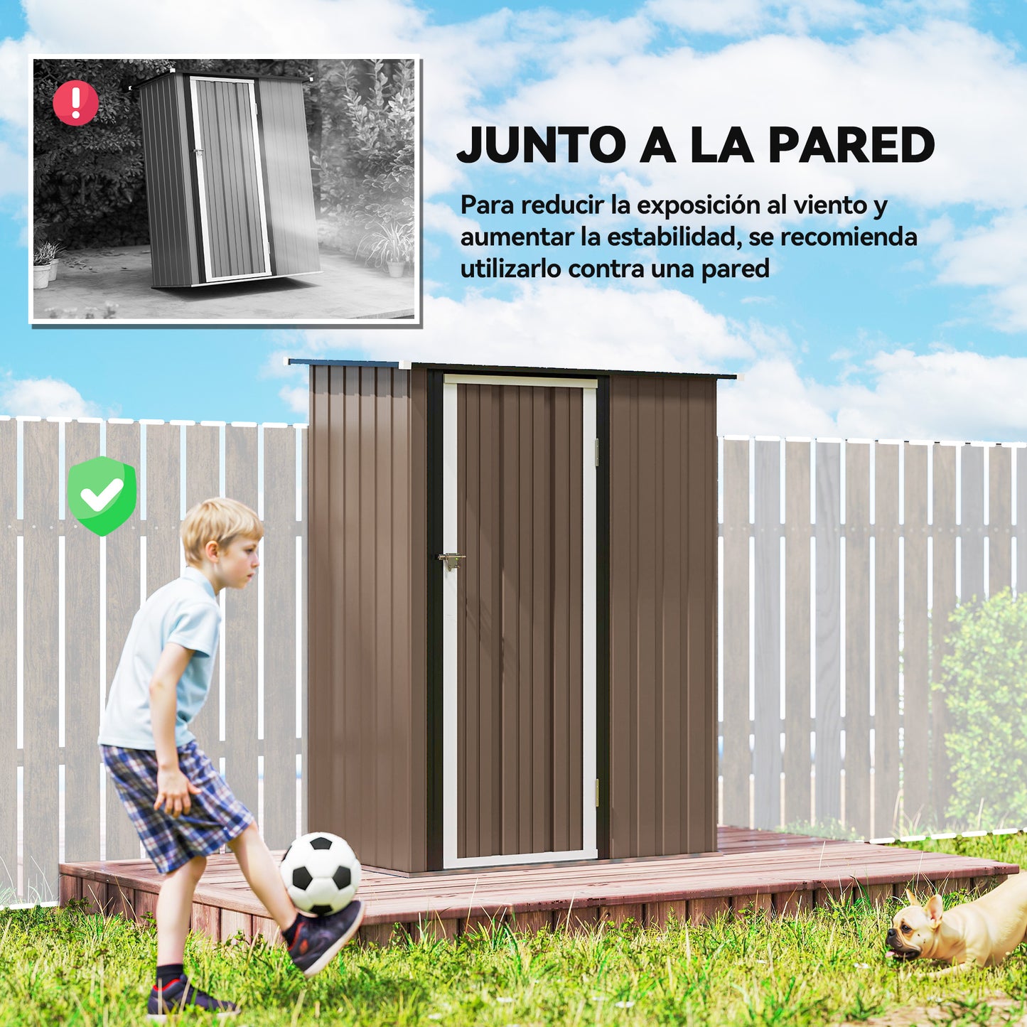 Outsunny Caseta De Jardín 1,07m² 142x86x189cm Metálico Con Puerta Marrón_5