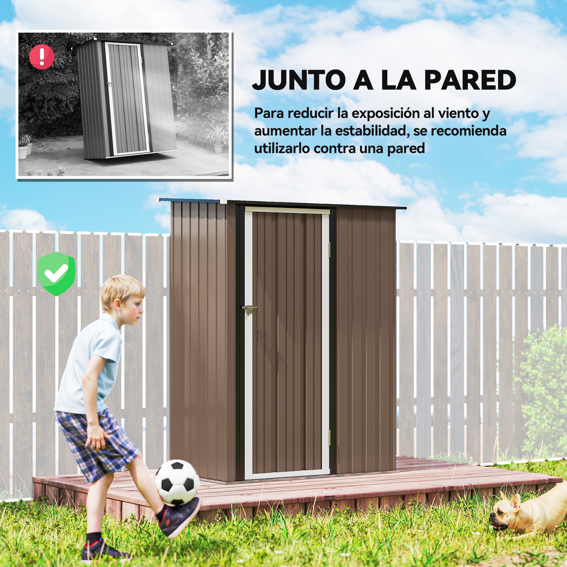 Outsunny Caseta De Jardín 1,07m² 142x86x189cm Metálico Con Puerta Marrón_5