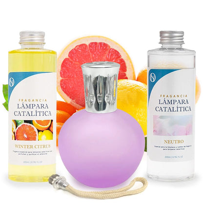 Pack Ahorro Lámpara Catalítica Fucsia Mate + Fragancia Winter Citrus 200ml + Limpiador Neutro 200ml + Mecha Repuesto_0