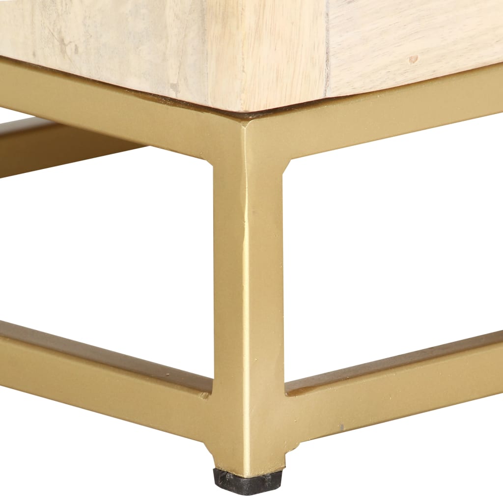 Mesita De Noche De Madera Maciza De Mango Dorado 40x30x50 Cm_2