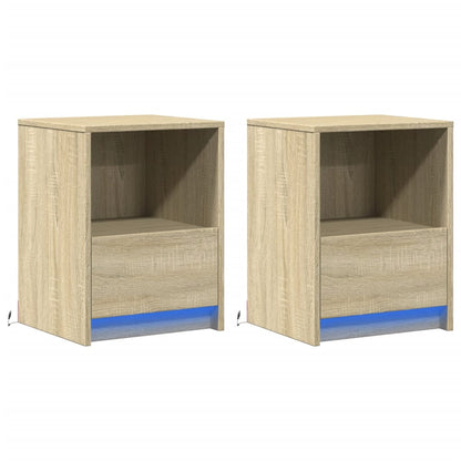 Mesitas De Noche Luces Led 2 Uds Madera Ingeniería Roble Sonoma_1