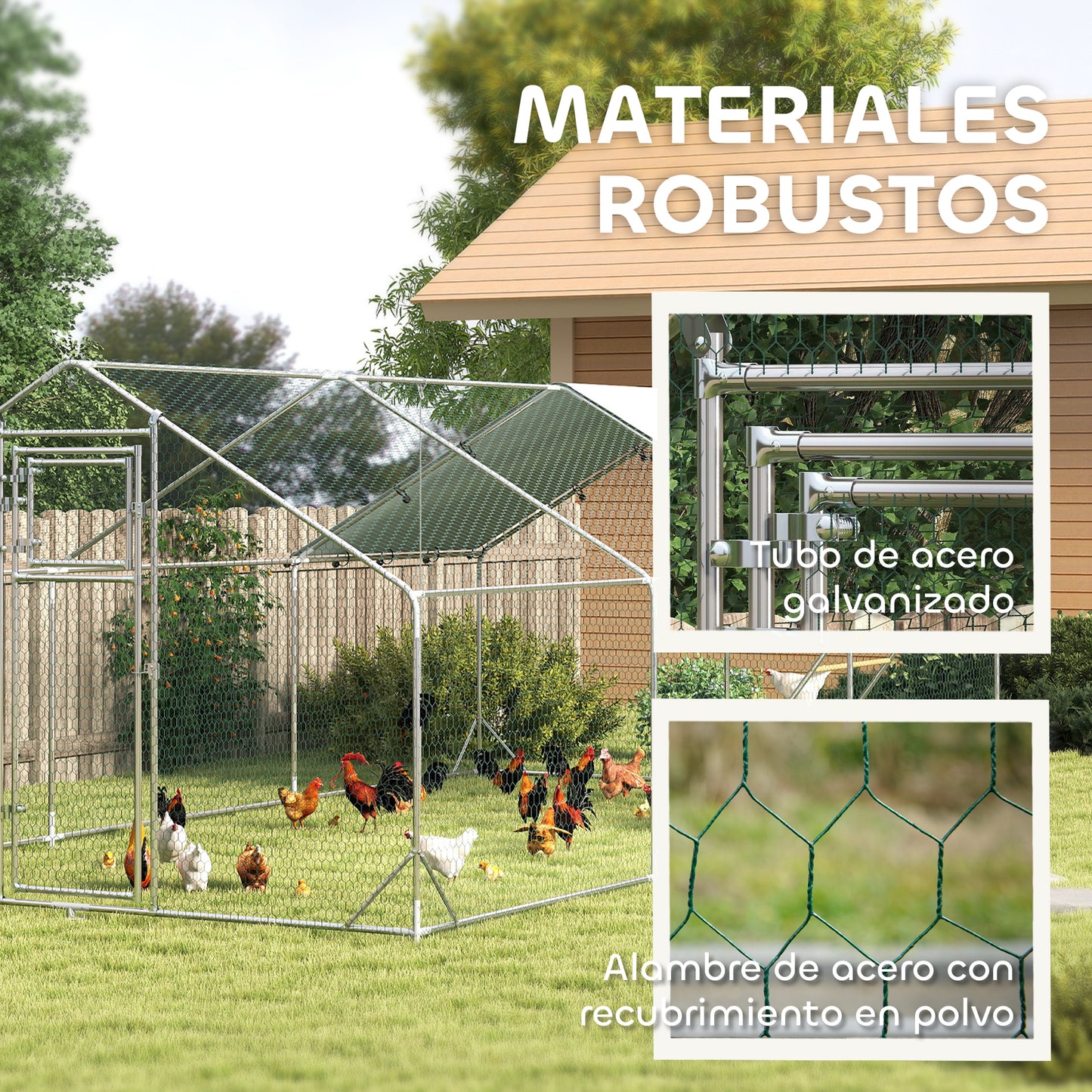 Pawhut Gallinero Para Exterior 3x6x2 M Con Comedero Colgante Tipo Brocheta Plata_5