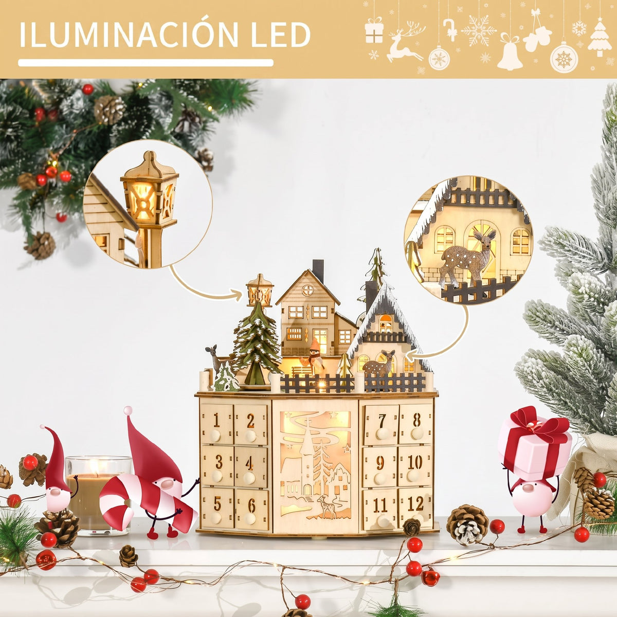 Calendario Adviento Navidad Homcom Madera Contrachapado Madera Natural 25x20x29 Cm_3