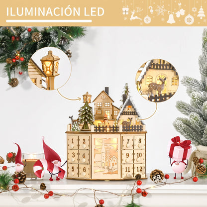 Calendario Adviento Navidad Homcom Madera Contrachapado Madera Natural 25x20x29 Cm_3