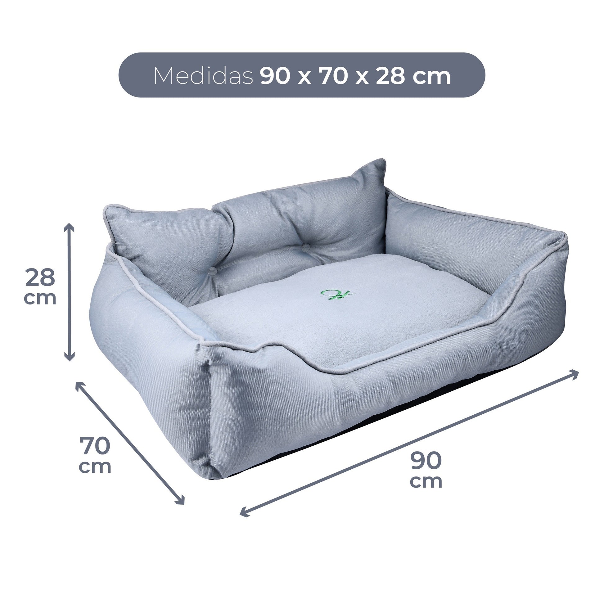 Cama Para Mascota 90x70x28cm Gris + Comedero Doble De Acero En Bambú_1