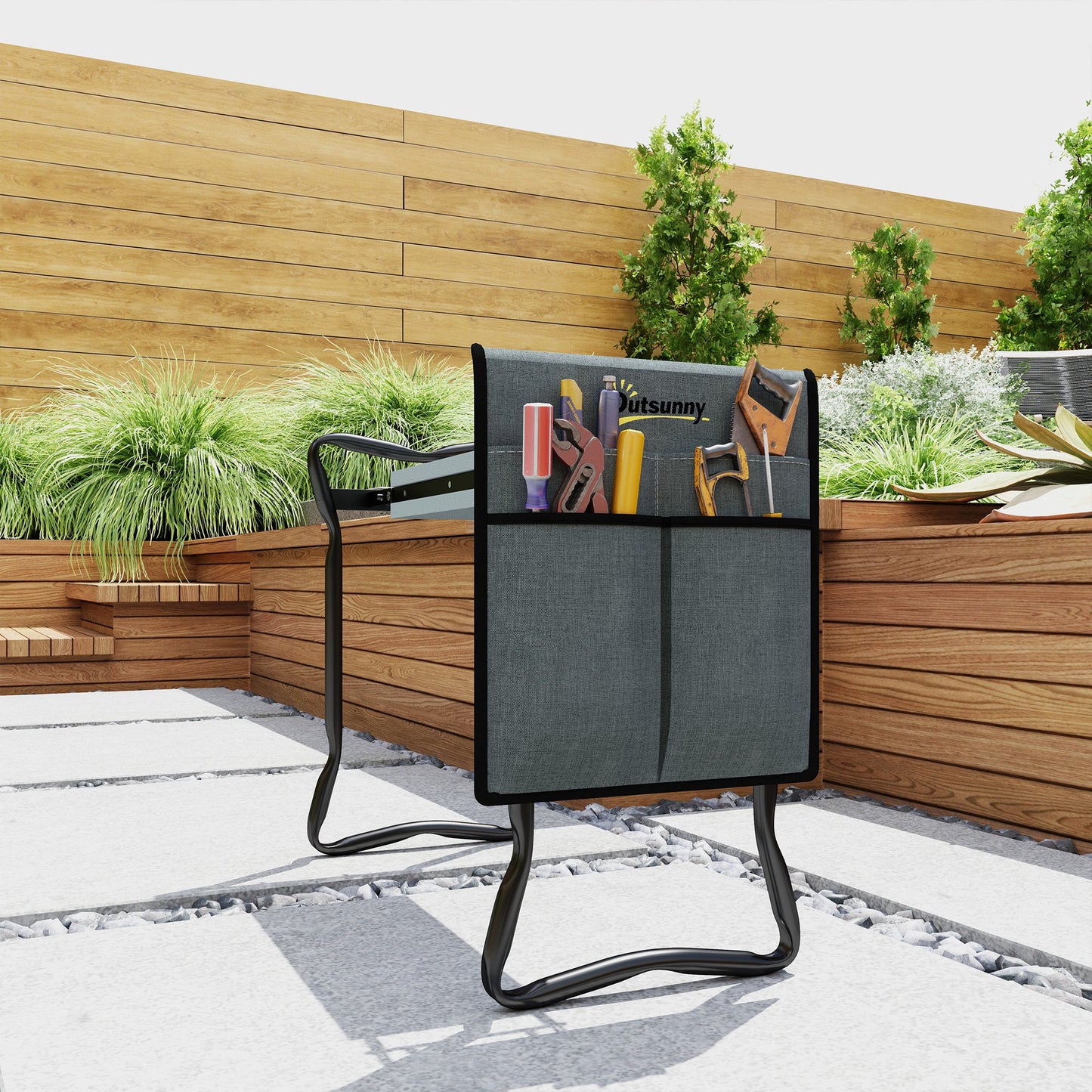 Outsunny Taburete De Jardín Plegable 2 En 1 Con Almohadilla De Espuma Y Bolsa_1
