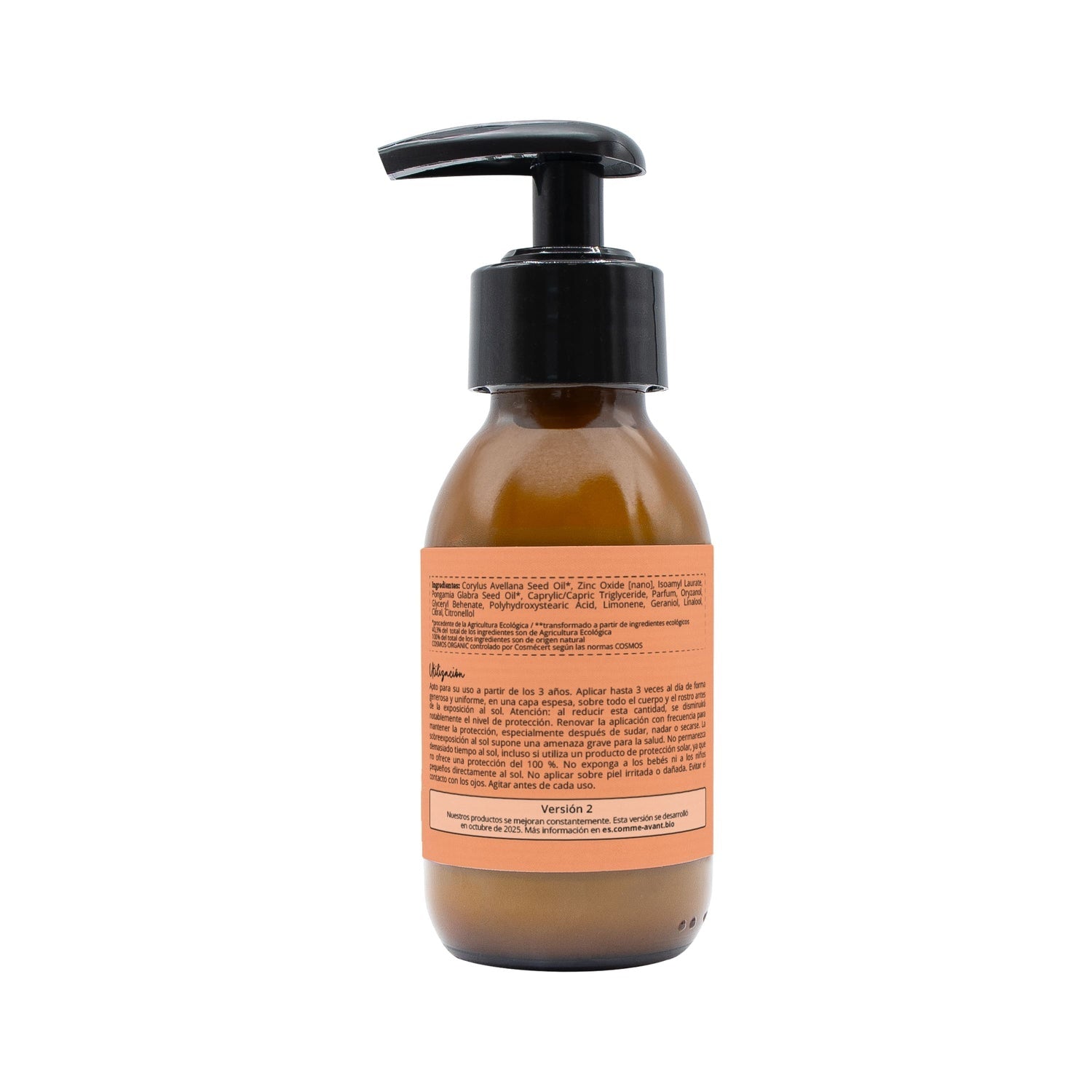 Protector solar mineral líquido PSF50 con aceite de karanja Melocotón y Albaricoque Comme Avant 105 ml