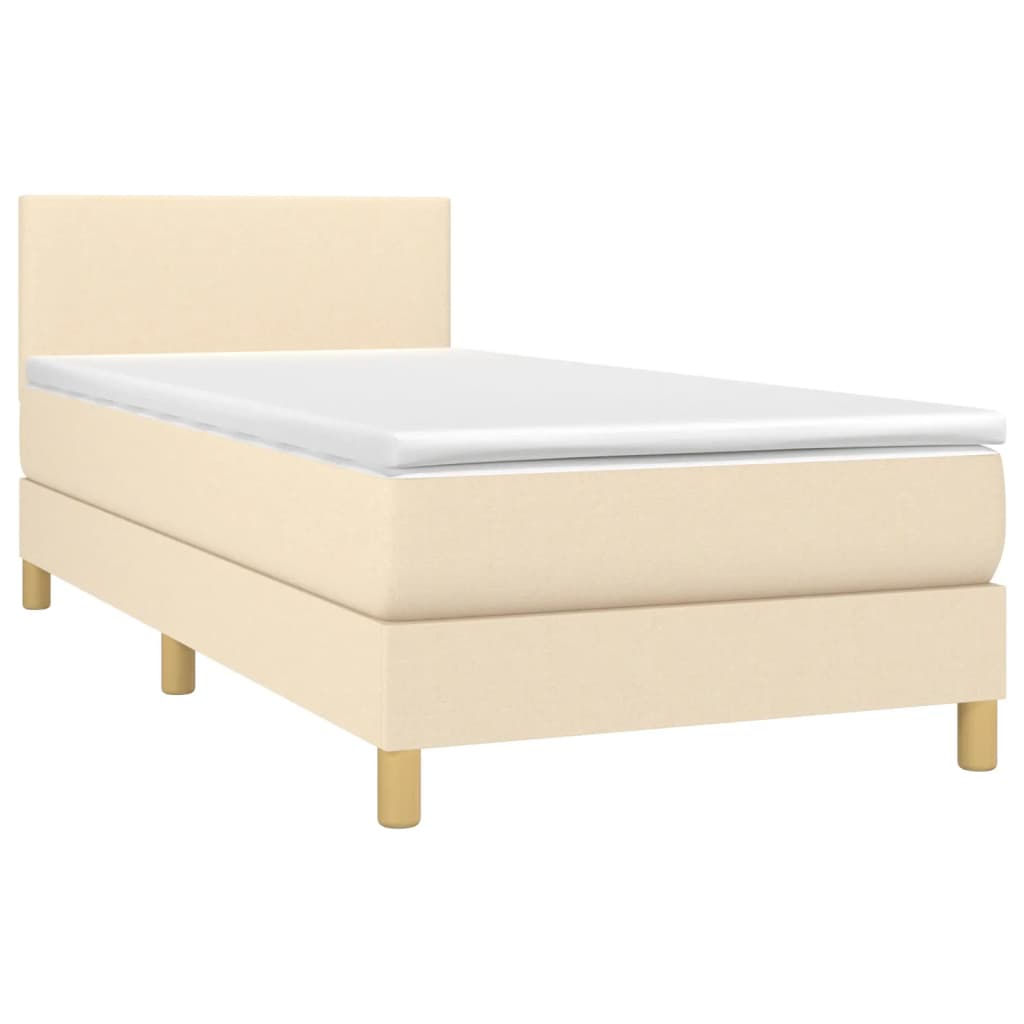 Cama Box Spring Colchón Y Luces Led Tela Crema 90x200 Cm / Vetonek_3
