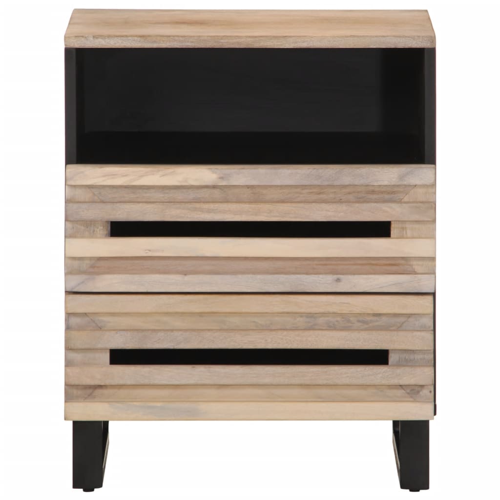 Mesita De Noche De Madera Maciza De Mango Rugosa 50x34x62 Cm_0