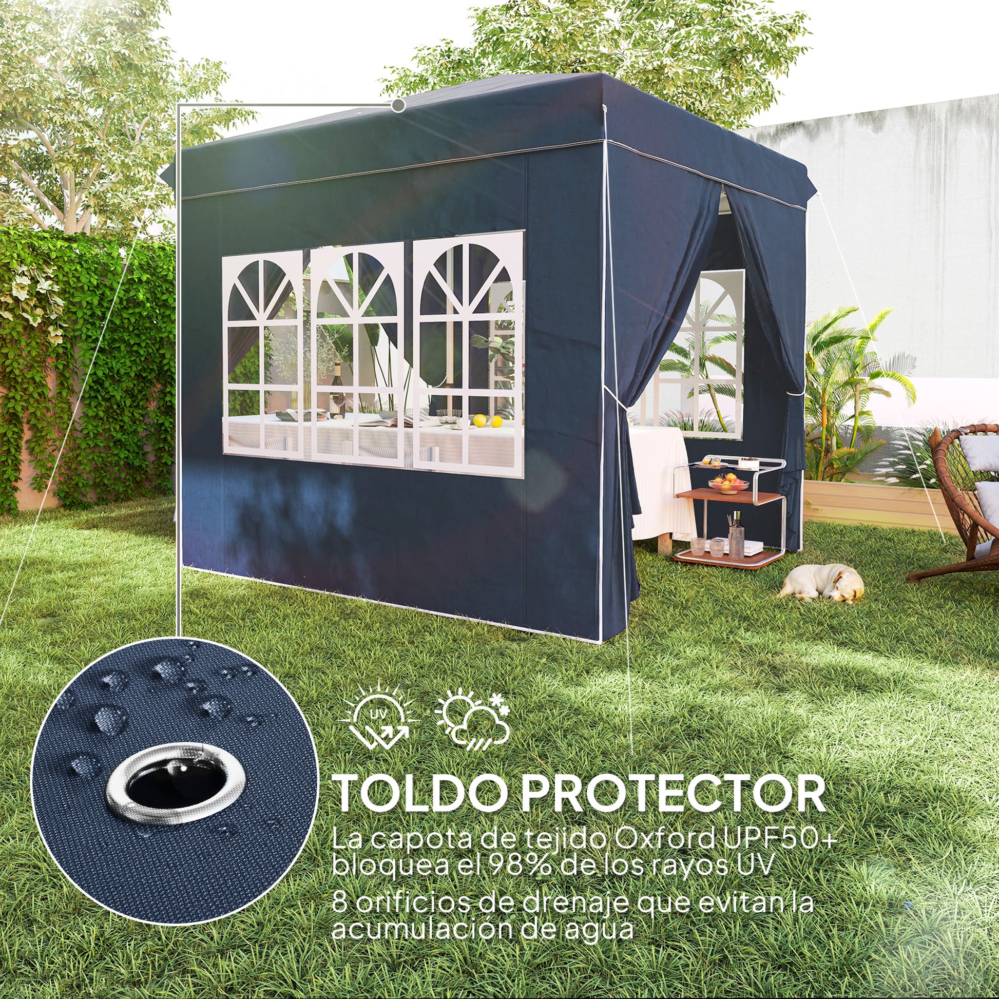 Outsunny Carpa Plegable Pop-up 2,5x2,5 M Con 4 Paredes Laterales Anti-uv Azul_5