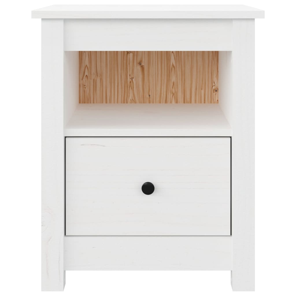 Mesita De Noche Madera Maciza De Pino Blanco 40x35x49 Cm_3