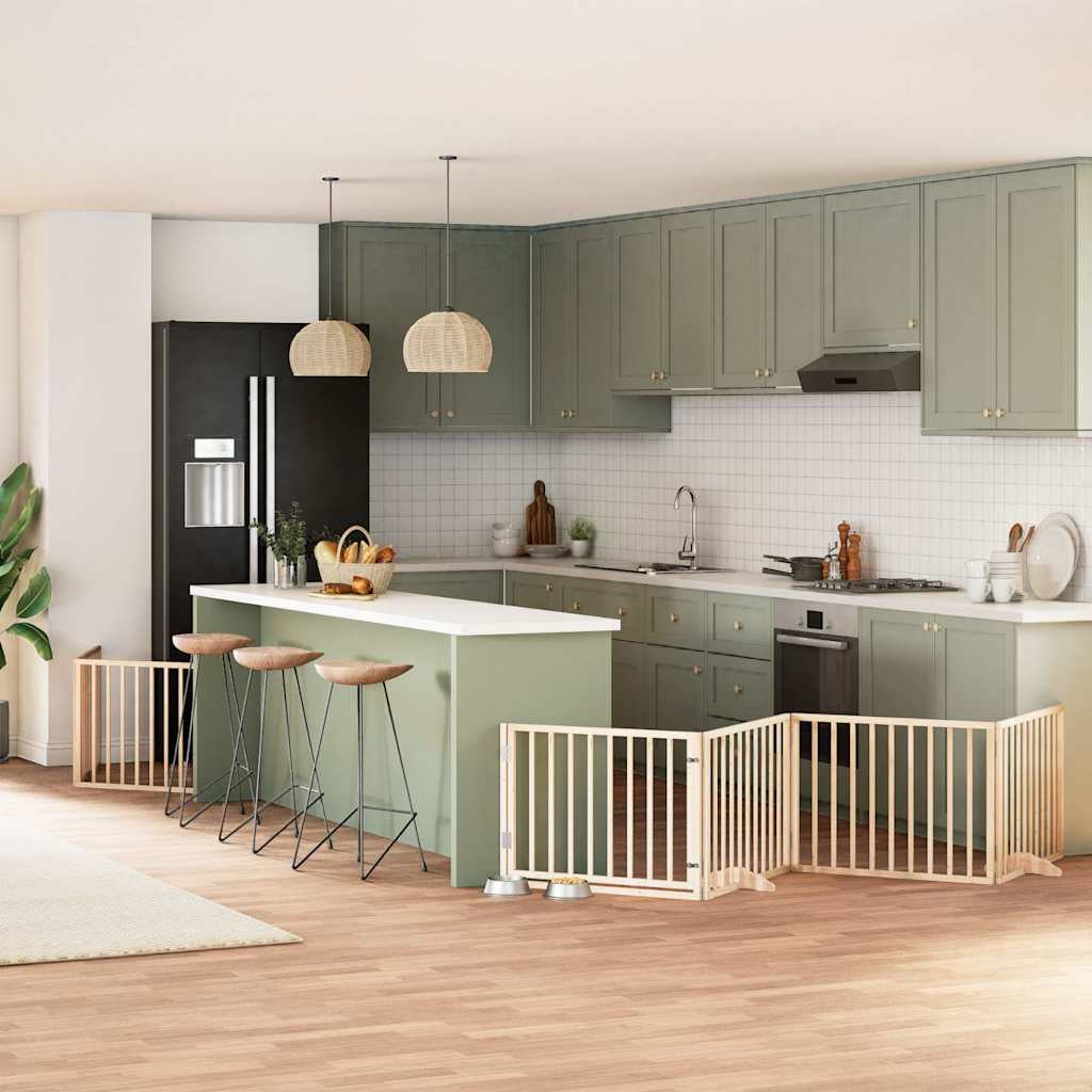 Vidaxl Puerta Para Perros Plegable 8 Paneles Madera De Álamo 640 Cm_1