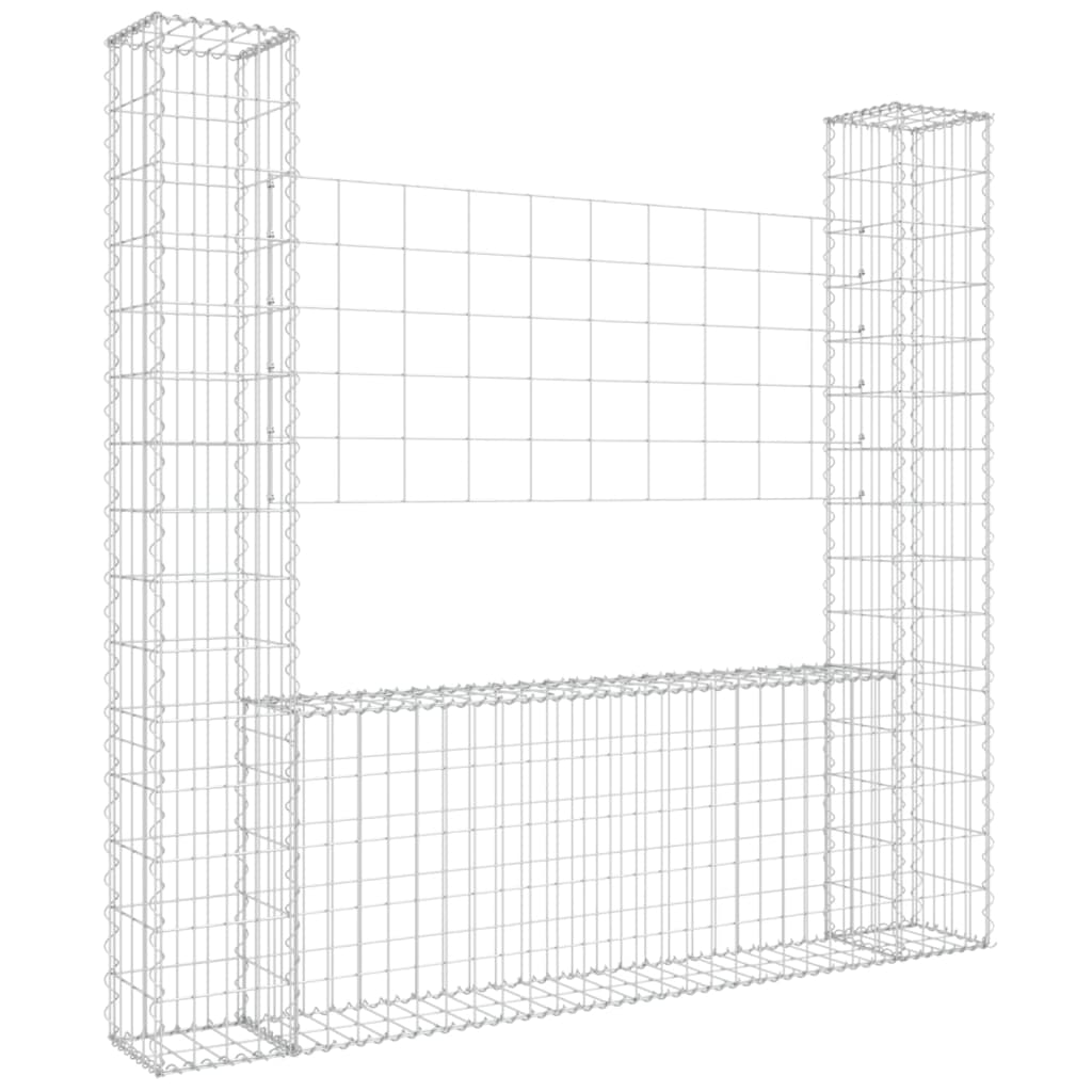 Cesta De Gaviones Forma De U 2 Postes De Hierro 140x20x150 Cm / Vetonek_2