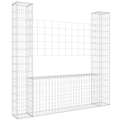Cesta De Gaviones Forma De U 2 Postes De Hierro 140x20x150 Cm / Vetonek_2