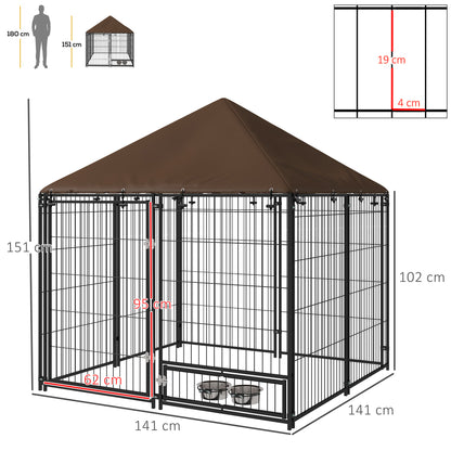 Pawhut Perrera Con Toldo Y 2 Cuencos Para Exterior 141x141x151 Cm Negro_2