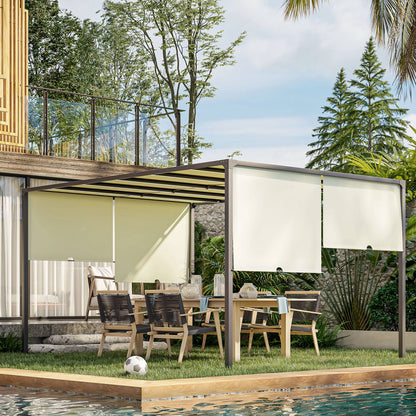 Outsunny Pérgola De Jardín 3x4 M Con Techo Deslizable Cenador Con Luces Led_1
