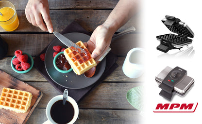 Gofrera Eléctrica, 2 Gofres Belgas Gruesos, Antiadherente, Regulador Temperatura, Carcasa Tacto Frío Mpm Mpm-s633g Plata