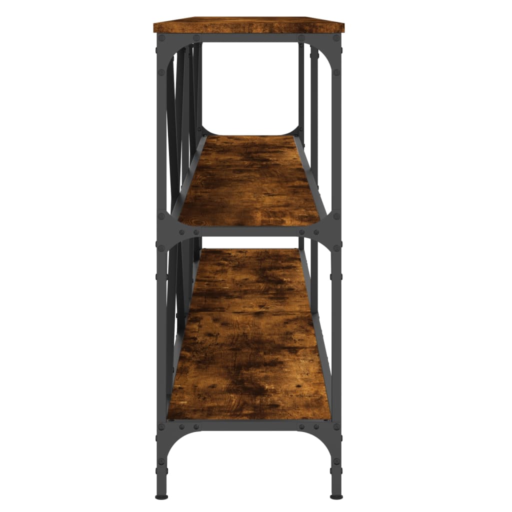 Mesa Consola Hierro Madera Ingeniería Roble Ahumado 200x30x75cm_3