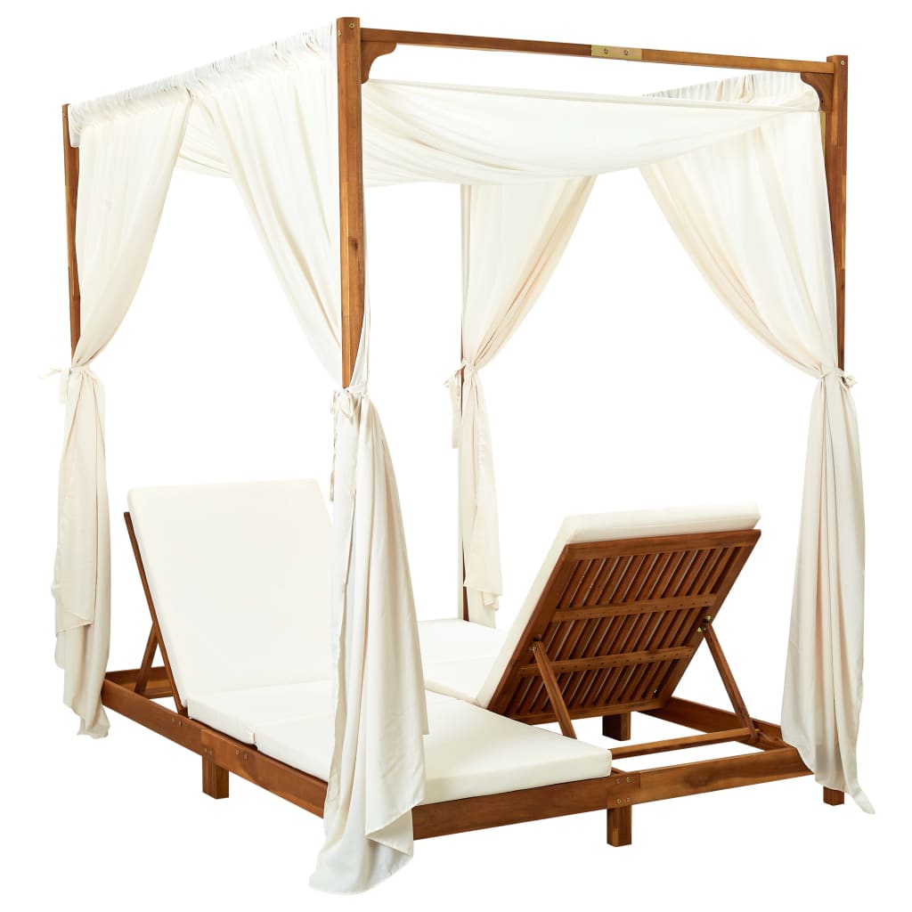 Tumbona Doble Con Cortinas Y Cojines Madera Maciza De Acacia_2