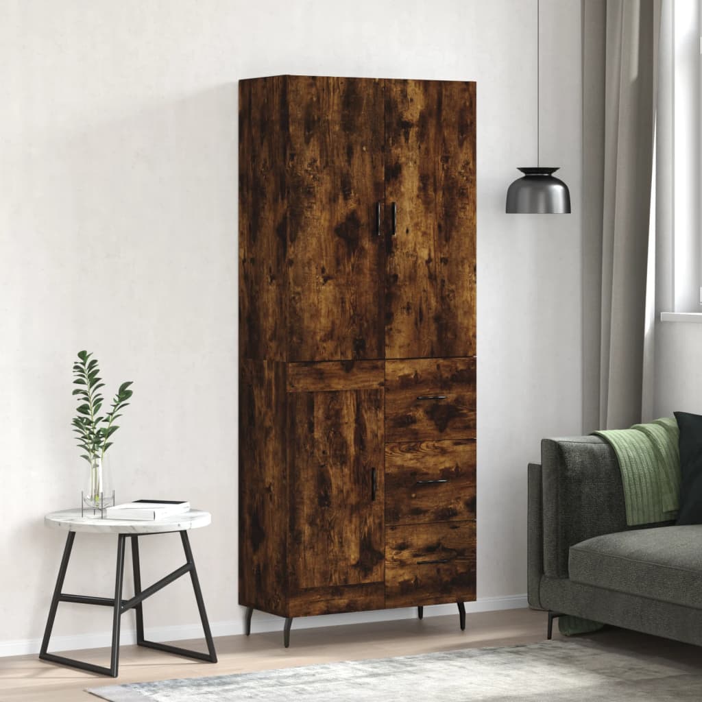 Aparador Alto Madera Contrachapada Roble Ahumado 69,5x34x180 Cm_0