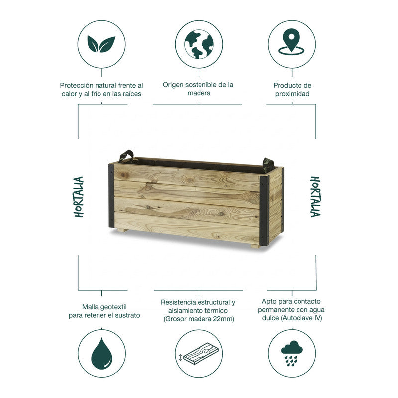 Jardinera De Madera Con Refuerzo De Aluminio 90x30x40 Cm Ghio Al Hortalia_4
