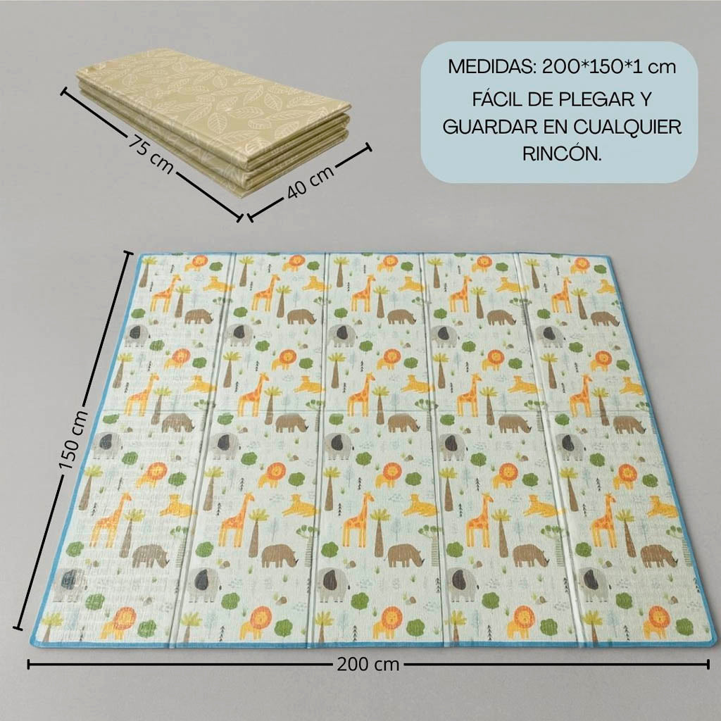 Bathby | Alfombra Plegable Para Bebé 200 × 150 Cm, Reversible Animales/hojas_5