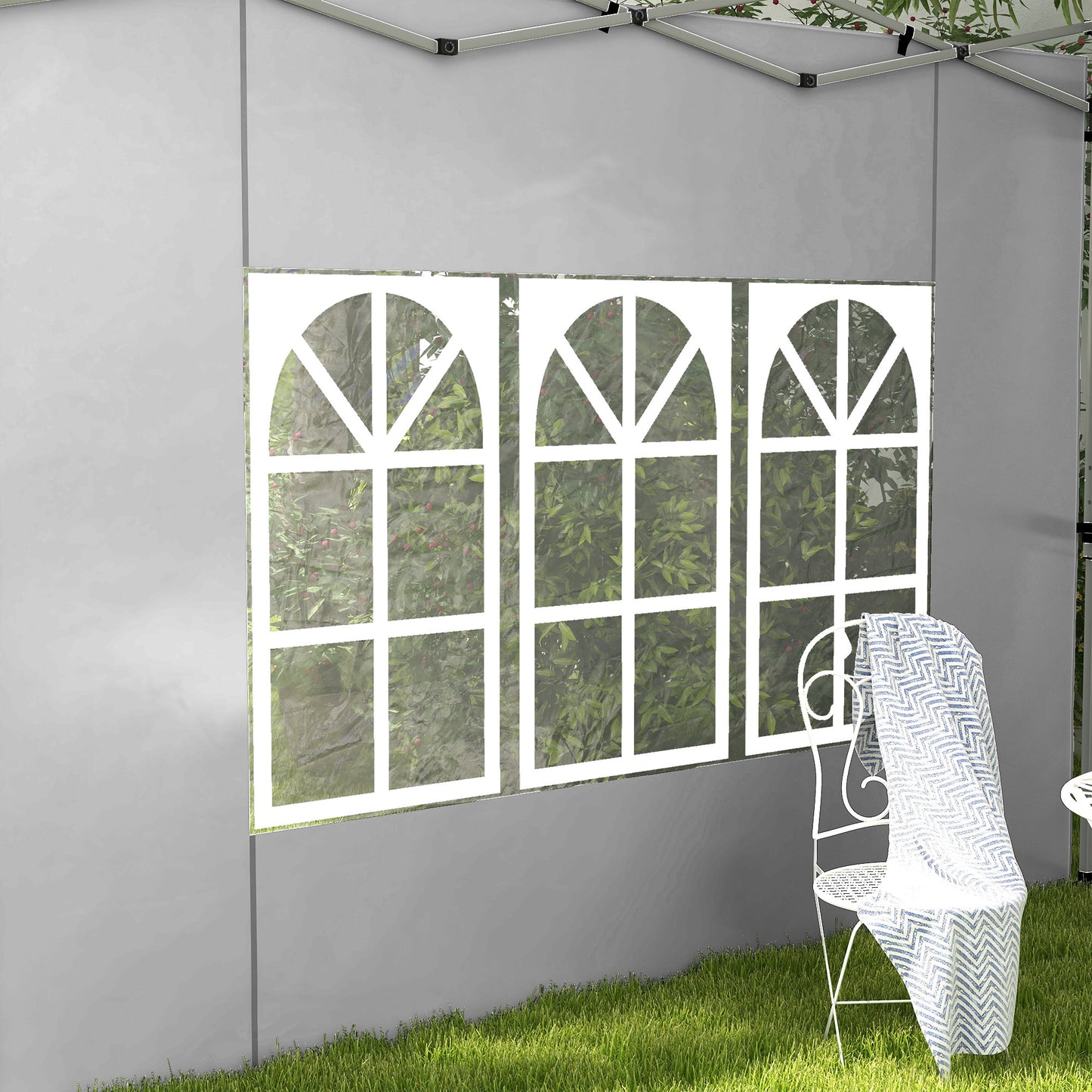 Outsunny Paredes Laterales Para Carpa De 2 Paneles 295x195 Cm Con Ventana Gris_4
