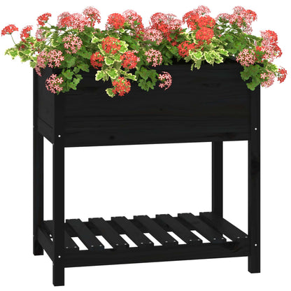 Jardinera Con Estante Madera Maciza De Pino Negro 82,5x54x81 Cm_3